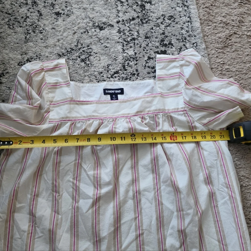 Land's End Striped Cotton Square Neck Blouse Womens Size XL Cream Cottage Core - Picture 5 of 7